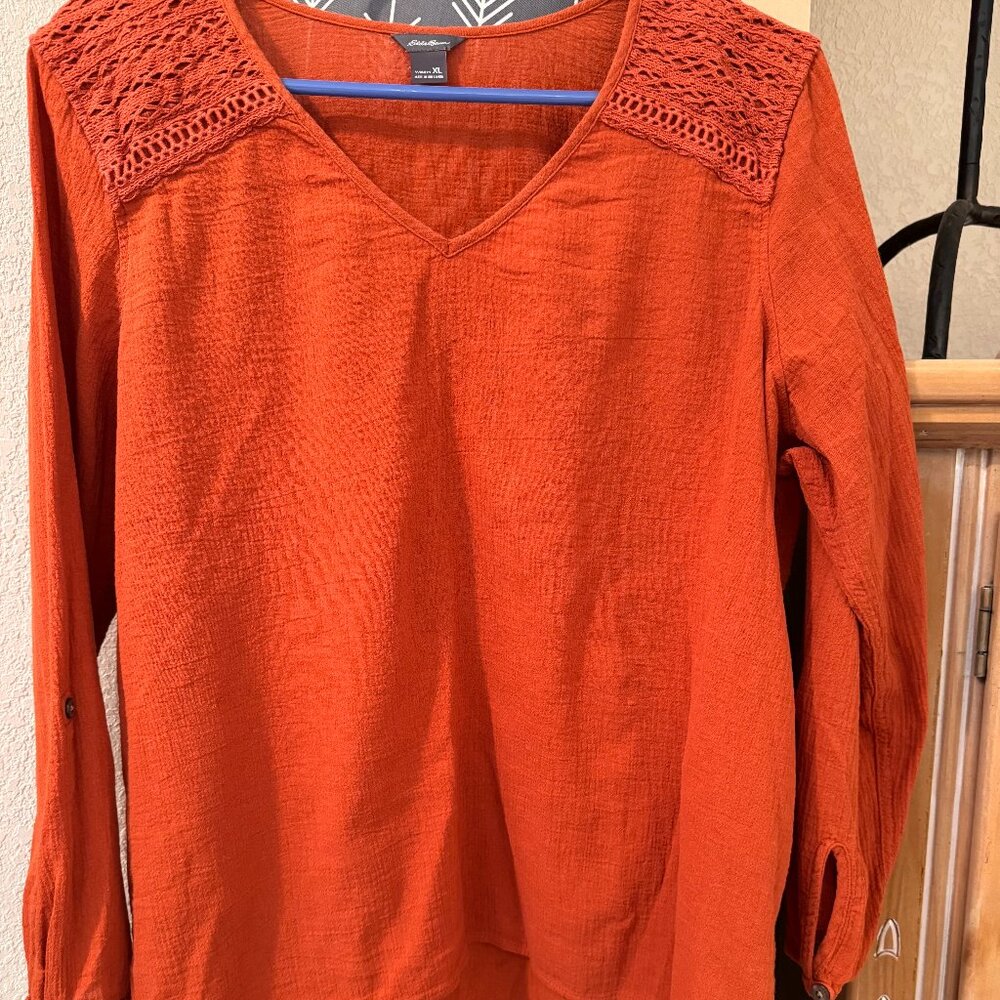 RUST COLOR LONG SLEEVE BLOUSE, MADE OF GAUZE FABRIC